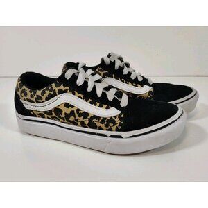 Vans Comfycush Old Skool Black Suede Cheetah Print Girls 1 Kids 721356